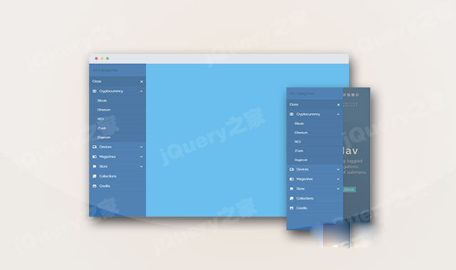  适合移动手机的jQuery多级侧边栏菜单插件        